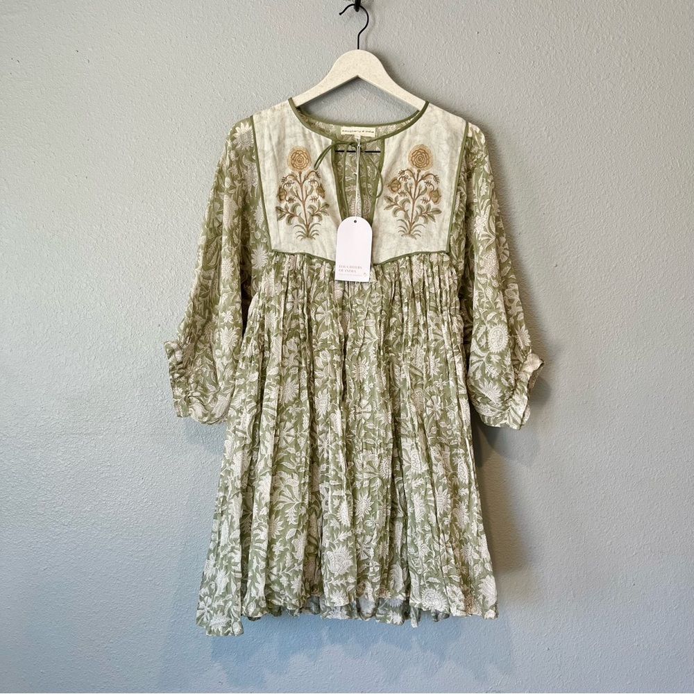 NEW Daughters Of India Diya Pistachio Green Gauze Boho Sundress Mini Dress large - Picture 2 of 9